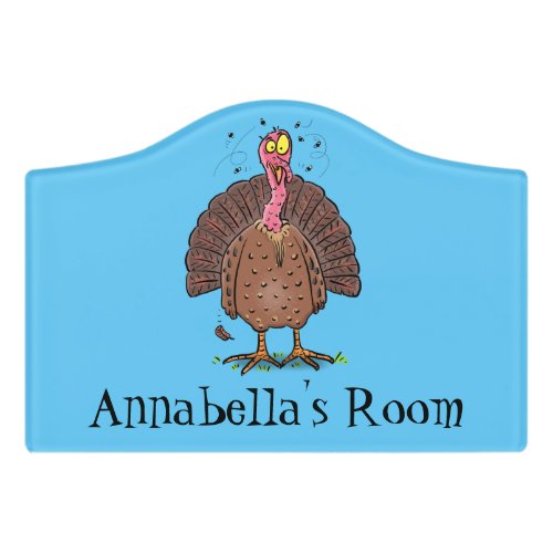 Funny brown farmyard turkey with flies cartoon door sign