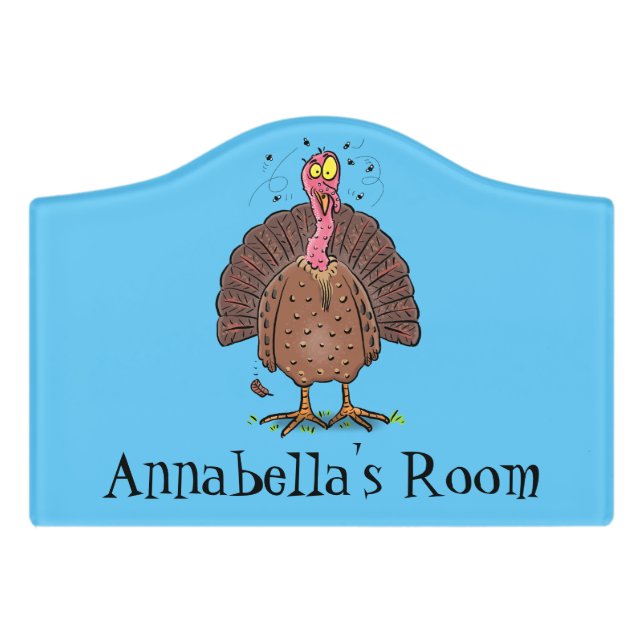 Funny brown farmyard turkey with flies cartoon door sign (Small Crest Front)