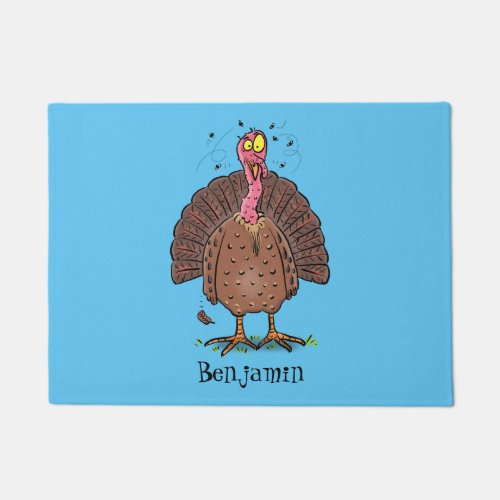 Funny brown farmyard turkey with flies cartoon doormat