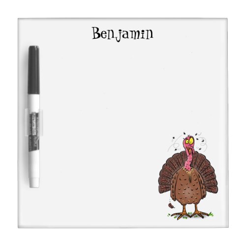 Funny brown farmyard turkey with flies cartoon dry erase board