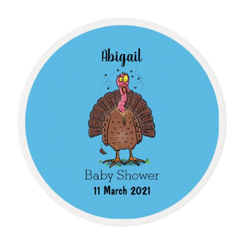 Funny brown farmyard turkey with flies cartoon edible frosting rounds