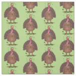 Funny brown farmyard turkey with flies cartoon fabric
