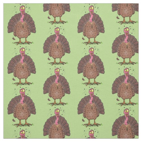 Funny brown farmyard turkey with flies cartoon fabric