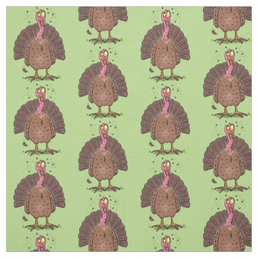 Funny brown farmyard turkey with flies cartoon fabric