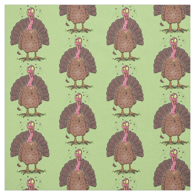 Funny brown farmyard turkey with flies cartoon fabric (Swatch)