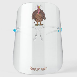 Funny brown farmyard turkey with flies cartoon face shield