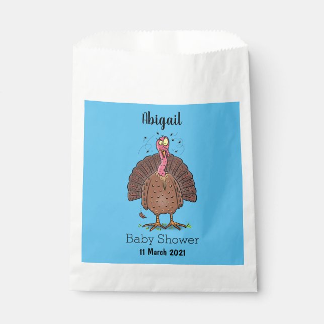 Funny brown farmyard turkey with flies cartoon favor bag (Front)