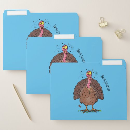 Funny brown farmyard turkey with flies cartoon file folder