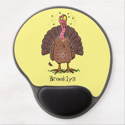 Funny brown farmyard turkey with flies cartoon gel mouse pad