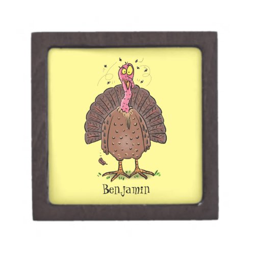 Funny brown farmyard turkey with flies cartoon gift box