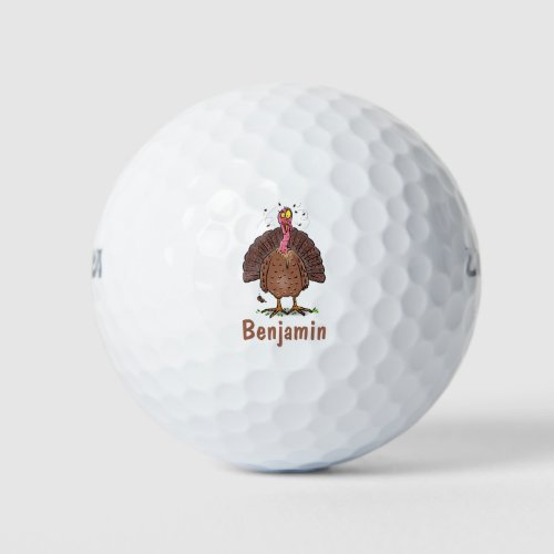 Funny brown farmyard turkey with flies cartoon golf balls