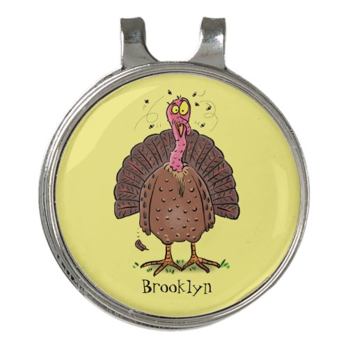 Funny brown farmyard turkey with flies cartoon golf hat clip