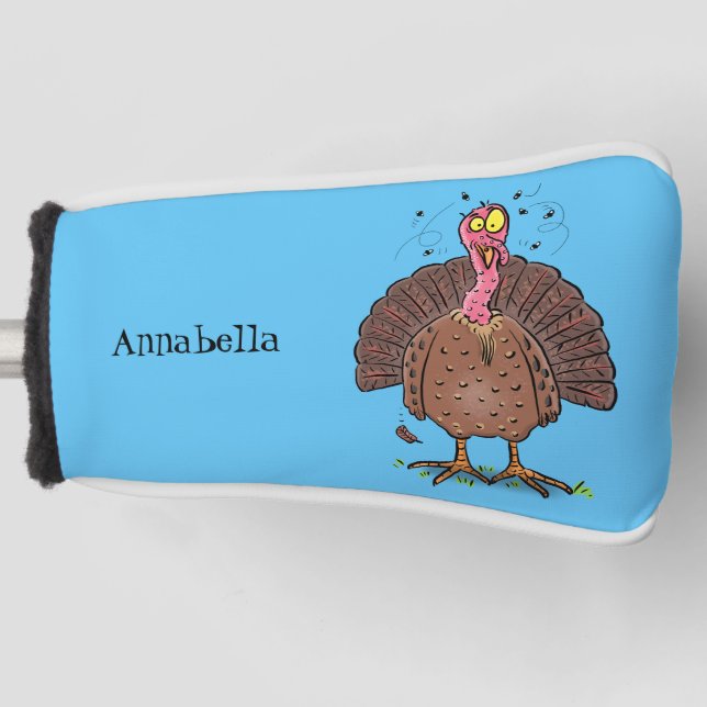 Funny brown farmyard turkey with flies cartoon golf head cover (Front)