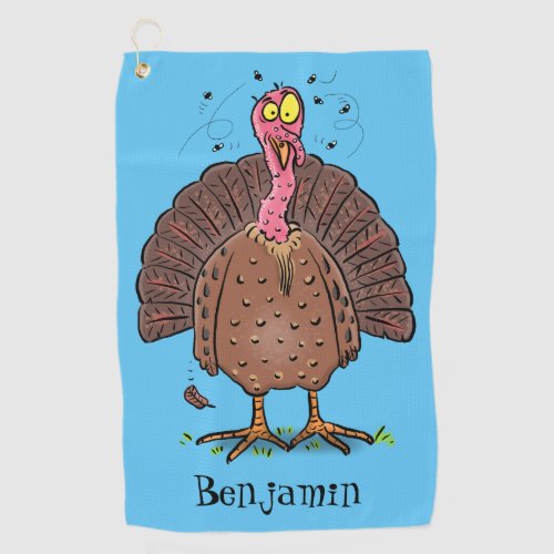 Funny brown farmyard turkey with flies cartoon golf towel