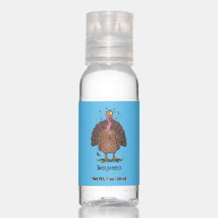 Funny brown farmyard turkey with flies cartoon hand sanitizer