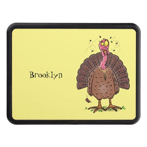 Funny brown farmyard turkey with flies cartoon hitch cover