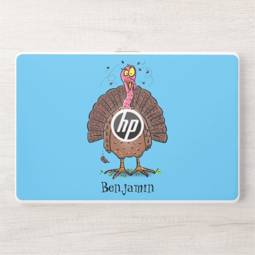 Funny brown farmyard turkey with flies cartoon HP laptop skin