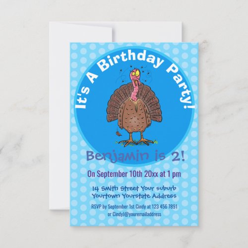 Funny brown farmyard turkey with flies cartoon invitation