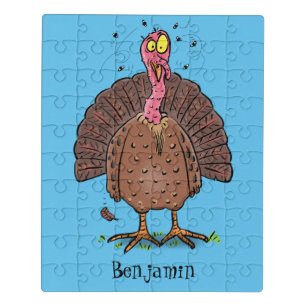 Funny brown farmyard turkey with flies cartoon jigsaw puzzle