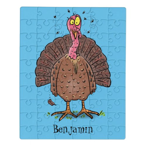 Funny brown farmyard turkey with flies cartoon jigsaw puzzle
