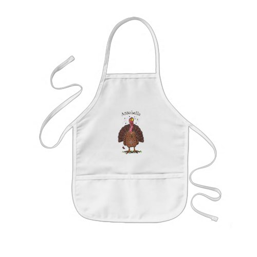 Funny brown farmyard turkey with flies cartoon kids apron