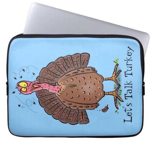 Funny brown farmyard turkey with flies cartoon laptop sleeve