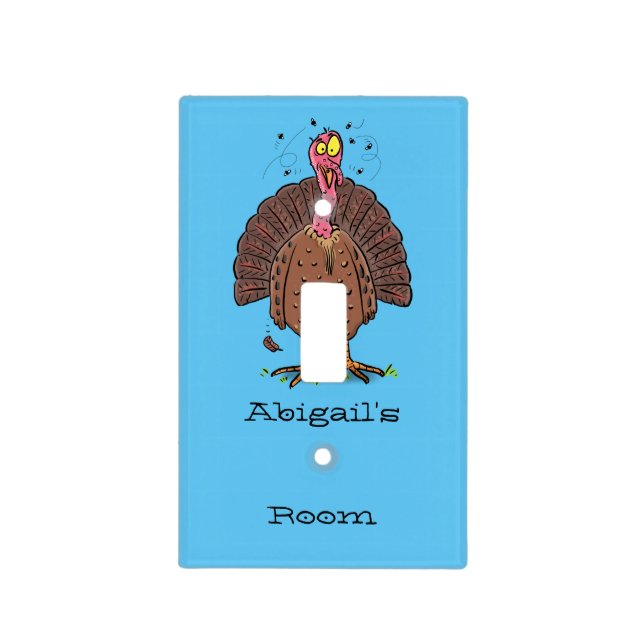 Funny brown farmyard turkey with flies cartoon  light switch cover (Front)