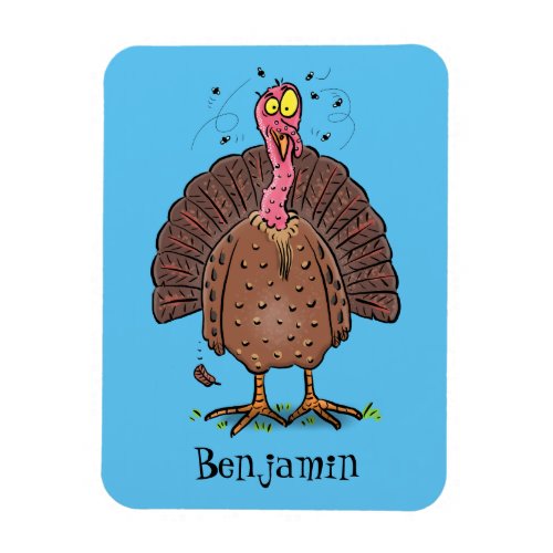 Funny brown farmyard turkey with flies cartoon magnet