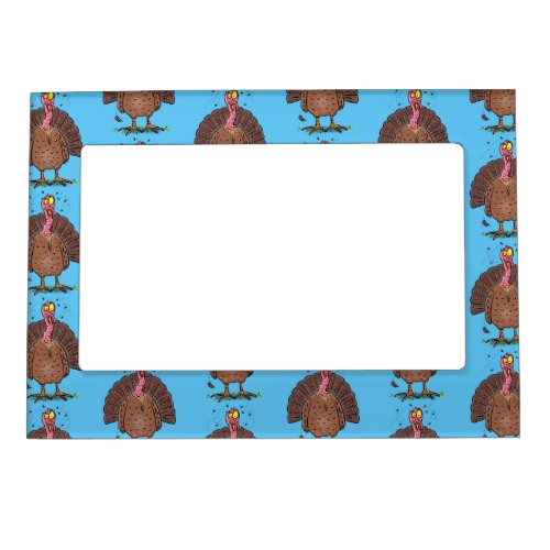 Funny brown farmyard turkey with flies cartoon magnetic frame