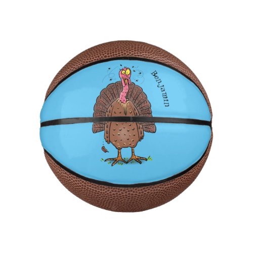 Funny brown farmyard turkey with flies cartoon mini basketball