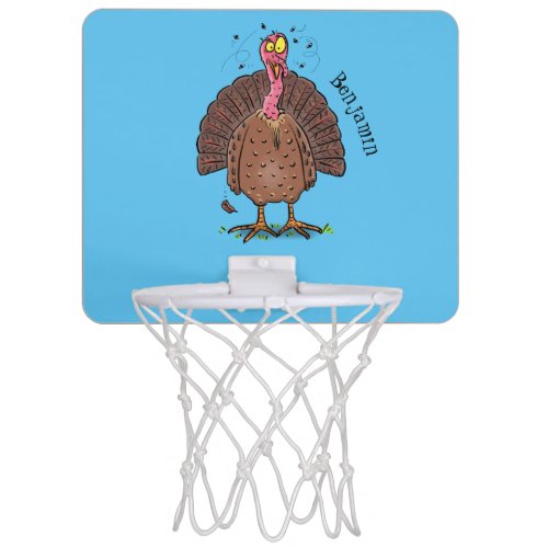 Funny brown farmyard turkey with flies cartoon mini basketball hoop