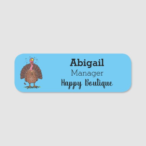 Funny brown farmyard turkey with flies cartoon name tag