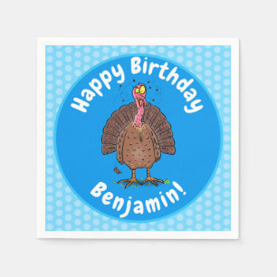 Funny brown farmyard turkey with flies cartoon napkins