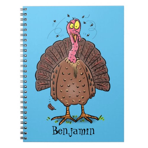 Funny brown farmyard turkey with flies cartoon notebook