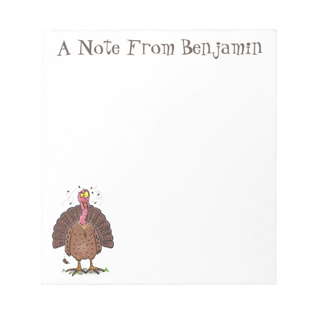 Funny brown farmyard turkey with flies cartoon notepad (Front)