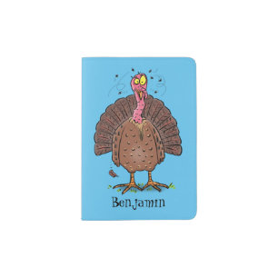 Funny brown farmyard turkey with flies cartoon passport holder