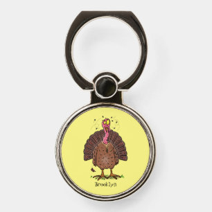 Funny brown farmyard turkey with flies cartoon phone ring stand