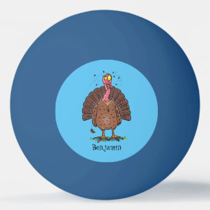 Funny brown farmyard turkey with flies cartoon ping pong ball