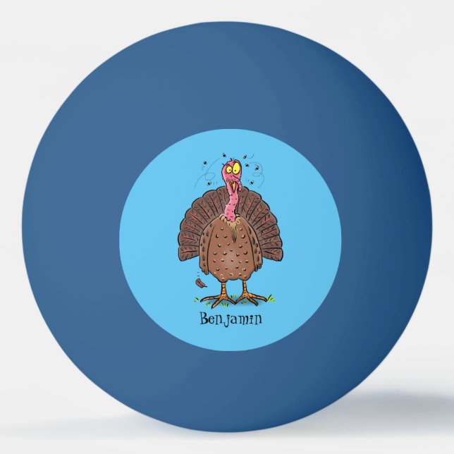 Funny brown farmyard turkey with flies cartoon ping pong ball (Front)