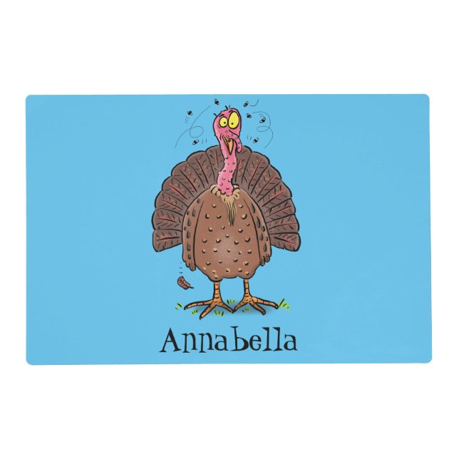 Funny brown farmyard turkey with flies cartoon placemat (Front)