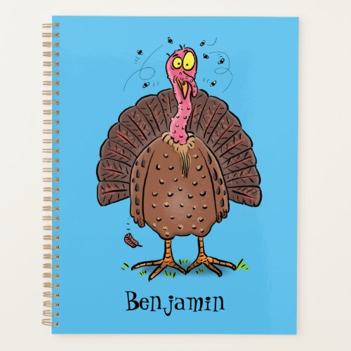 Funny brown farmyard turkey with flies cartoon planner