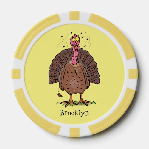 Funny brown farmyard turkey with flies cartoon poker chips