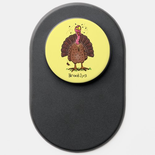 Funny brown farmyard turkey with flies cartoon PopSocket