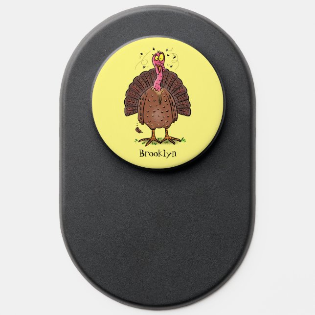 Funny brown farmyard turkey with flies cartoon PopSocket (Popsocket)