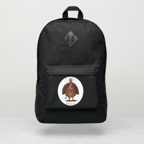 Funny brown farmyard turkey with flies cartoon port authority backpack
