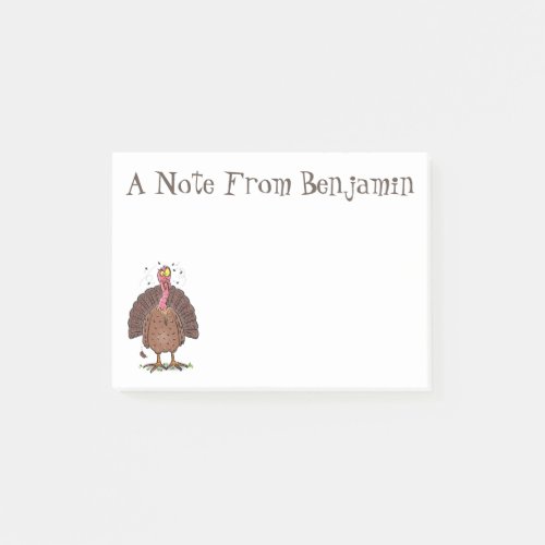 Funny brown farmyard turkey with flies cartoon post_it notes