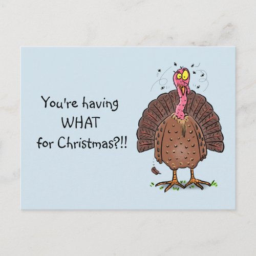 Funny brown farmyard turkey with flies cartoon postcard
