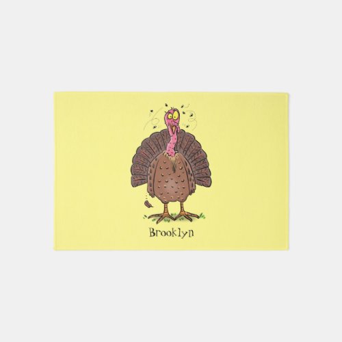 Funny brown farmyard turkey with flies cartoon rug
