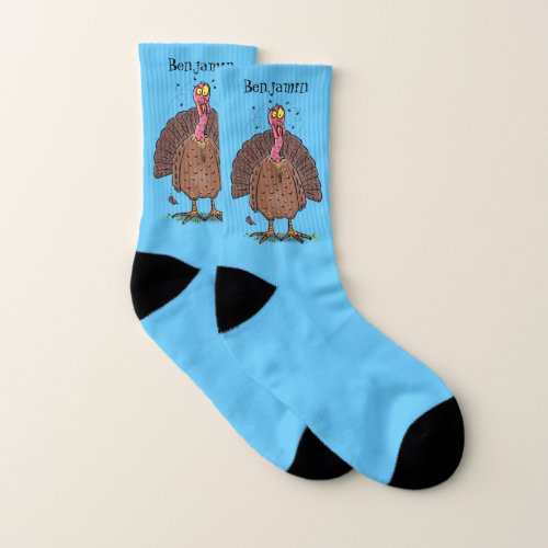 Funny brown farmyard turkey with flies cartoon socks