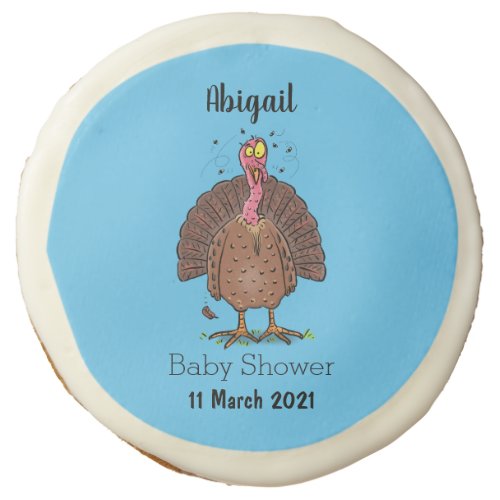 Funny brown farmyard turkey with flies cartoon sugar cookie